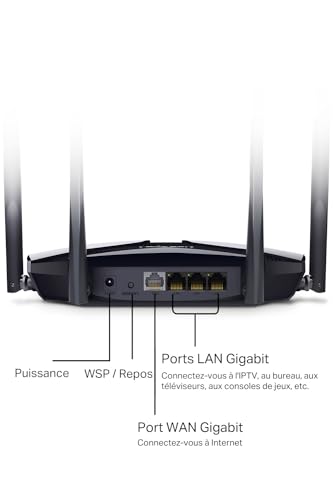 Routeur WiFi 6 Mercusys MR3000X 3000Mbps Bi-Bande Ports RJ45 Gigabit 4 Antennes MU-MIMO WPA3 Connexion Intelligente Cont
