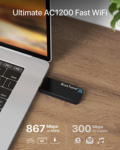 BrosTrend 1200Mbps Adapteur réseau WiFi USB 5GHz/|4GHz; pour Bureau et Portable PC Windows 11/10/8/7 USB |0; connexion r
