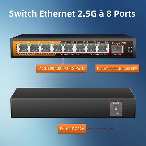 switch Ethernet |5G keepLiNK 8 Ports Sans Ventilateur pour Bureau / Mur