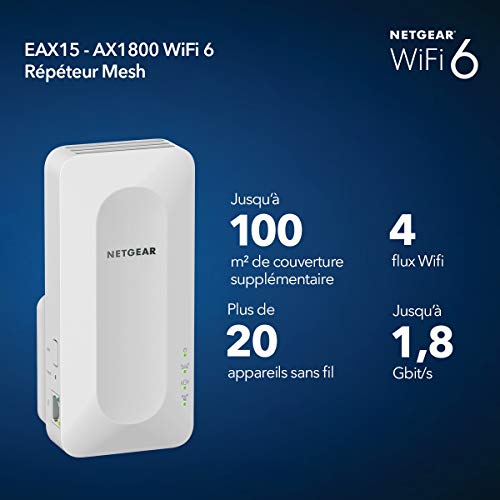 NETGEAR WiFi 6 Mesh Puissant pour Habitat Étendu, Amplificateur AX1800, Couvre 100 m², Compatible avec toutes les Box In