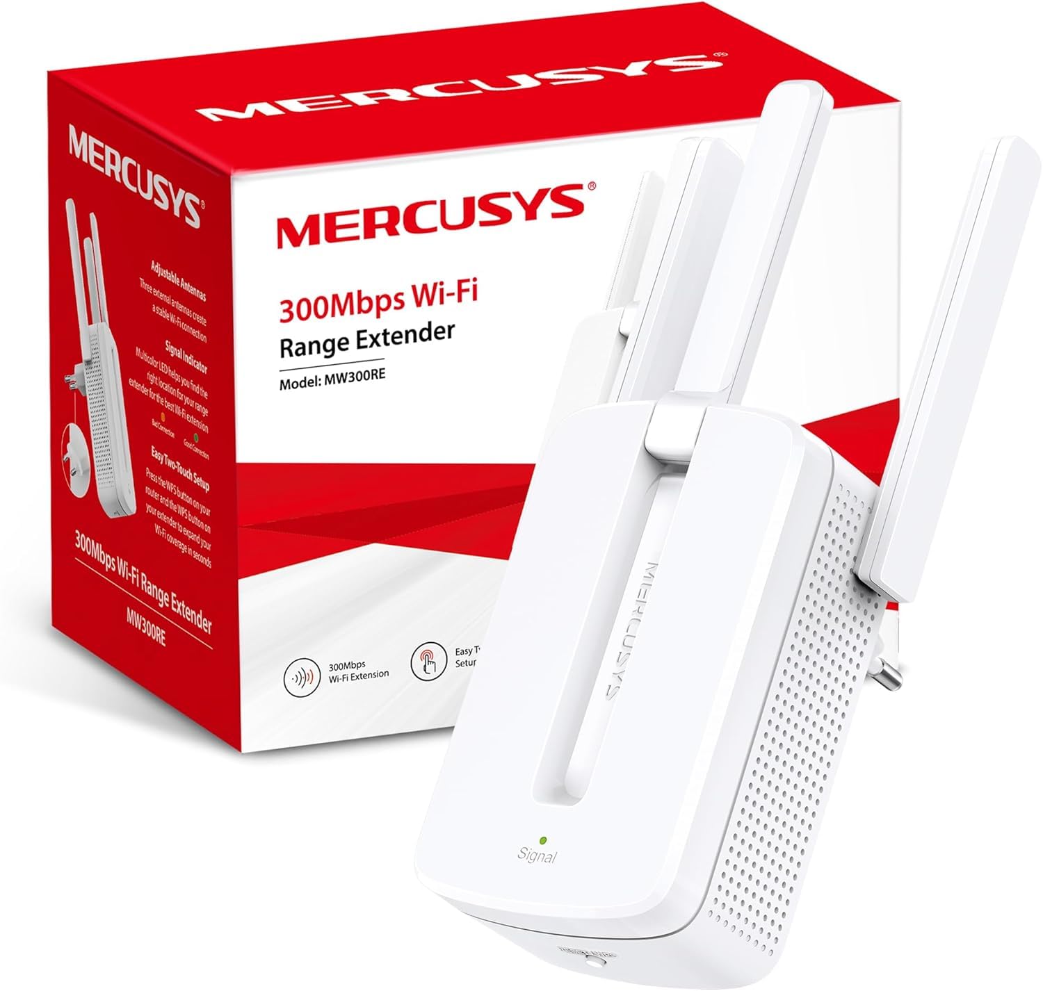 Répéteur WiFi Puissant N300Mbps MERCUSYS | 3 Antennes Externes Puissantes, Installation Facile & Compatible avec Toutes 