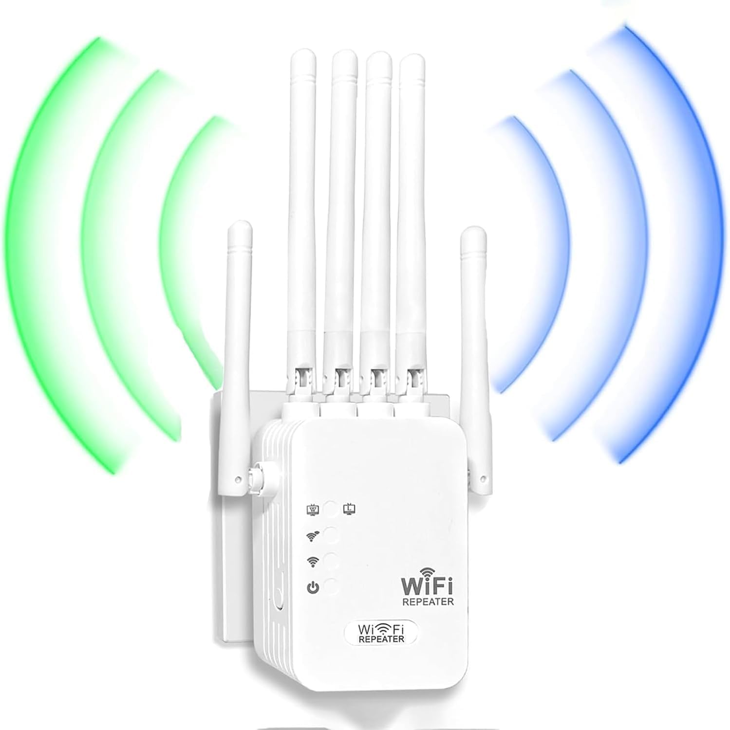 Répéteur WiFi puissant blanc avec 6 antennes externes et couverture de 500 m²